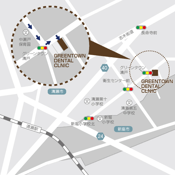 グリーンタウン歯科|東京都清瀬市下清戸1-25-8への地図